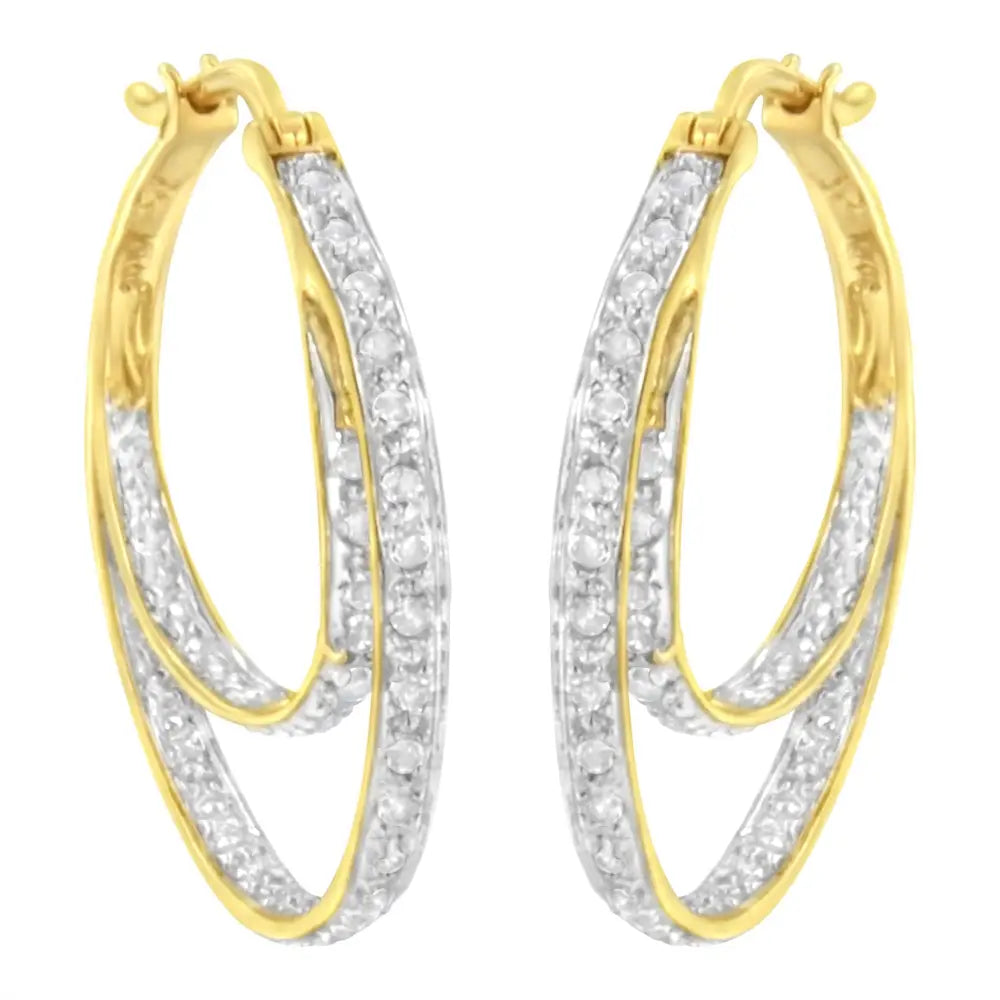 10k Yellow Gold 1/4 Cttw Diamond Double Hoop Earrings (i-j Clarity I2-i3 Color) - Fine Jewelry us Direct