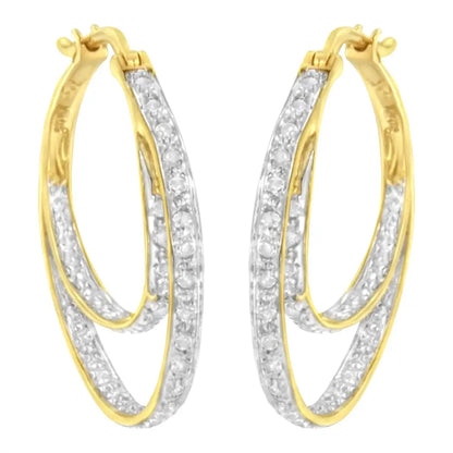 10k Yellow Gold 1/4 Cttw Diamond Double Hoop Earrings (i-j Clarity I2-i3 Color) - Fine Jewelry us Direct