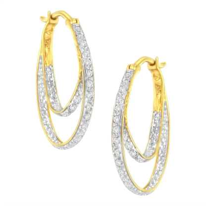 10k Yellow Gold 1/4 Cttw Diamond Double Hoop Earrings (i-j Clarity I2-i3 Color) - Fine Jewelry us Direct