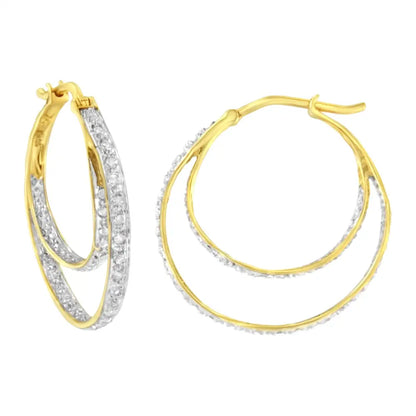 10k Yellow Gold 1/4 Cttw Diamond Double Hoop Earrings (i-j Clarity I2-i3 Color) - Fine Jewelry us Direct