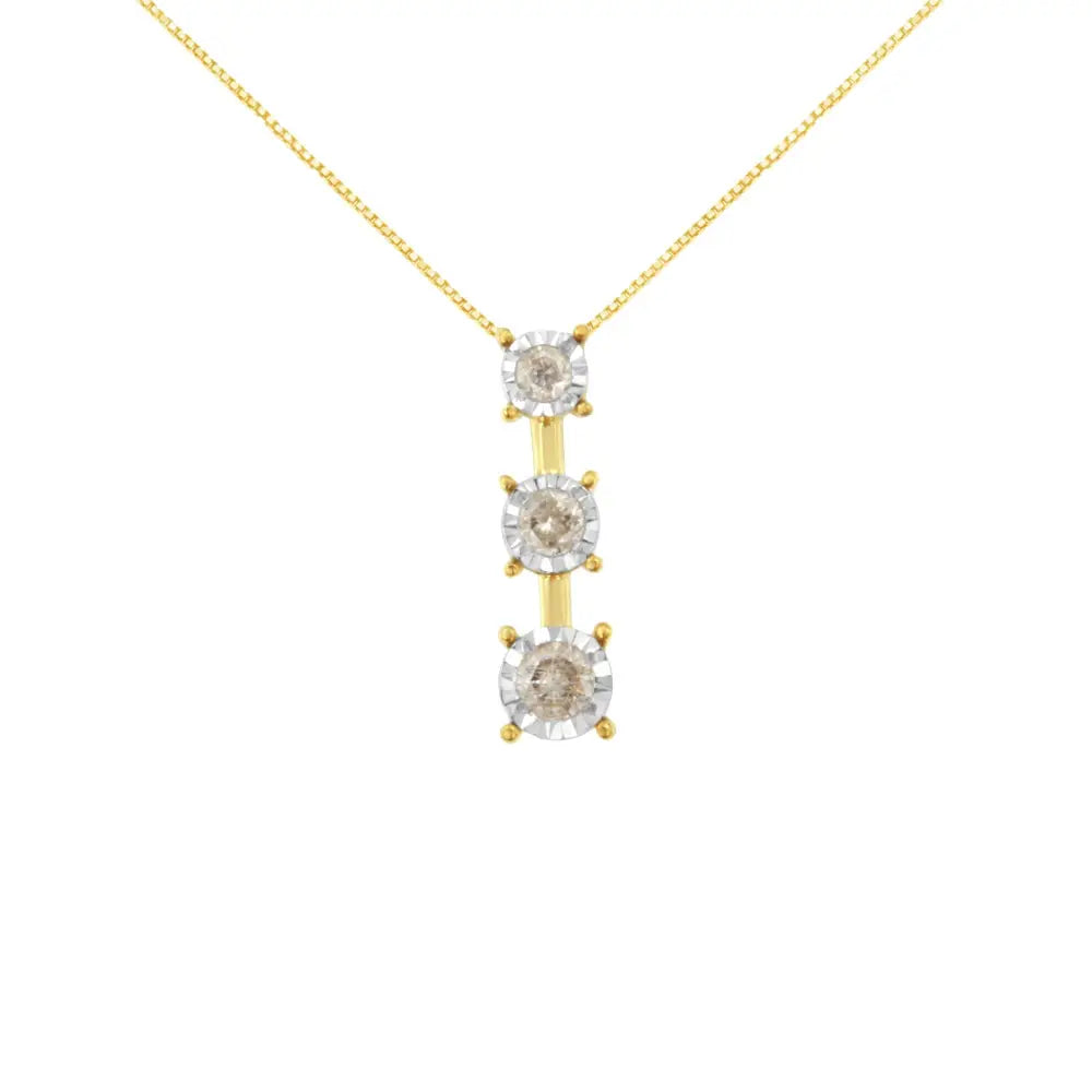 10k Yellow Gold 1/4 Cttw Miracle-set Brilliant Round Cut Diamond Graduating 3 Stone Drop 18’’ Pendant Necklace (j-k