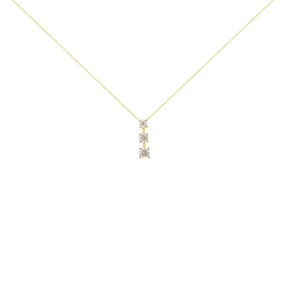 10k Yellow Gold 1/4 Cttw Miracle-set Brilliant Round Cut Diamond Graduating 3 Stone Drop 18’’ Pendant Necklace (j-k