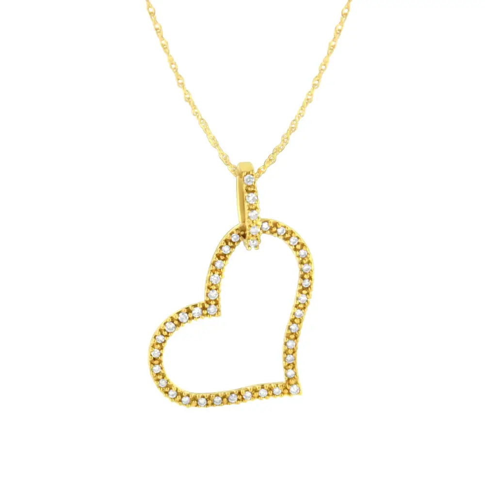 10k Yellow Gold 1/4 Cttw Prong Set Round-cut Diamond Open Heart 18’’ Pendant Necklace (k-l Color I1-i2 Clarity)