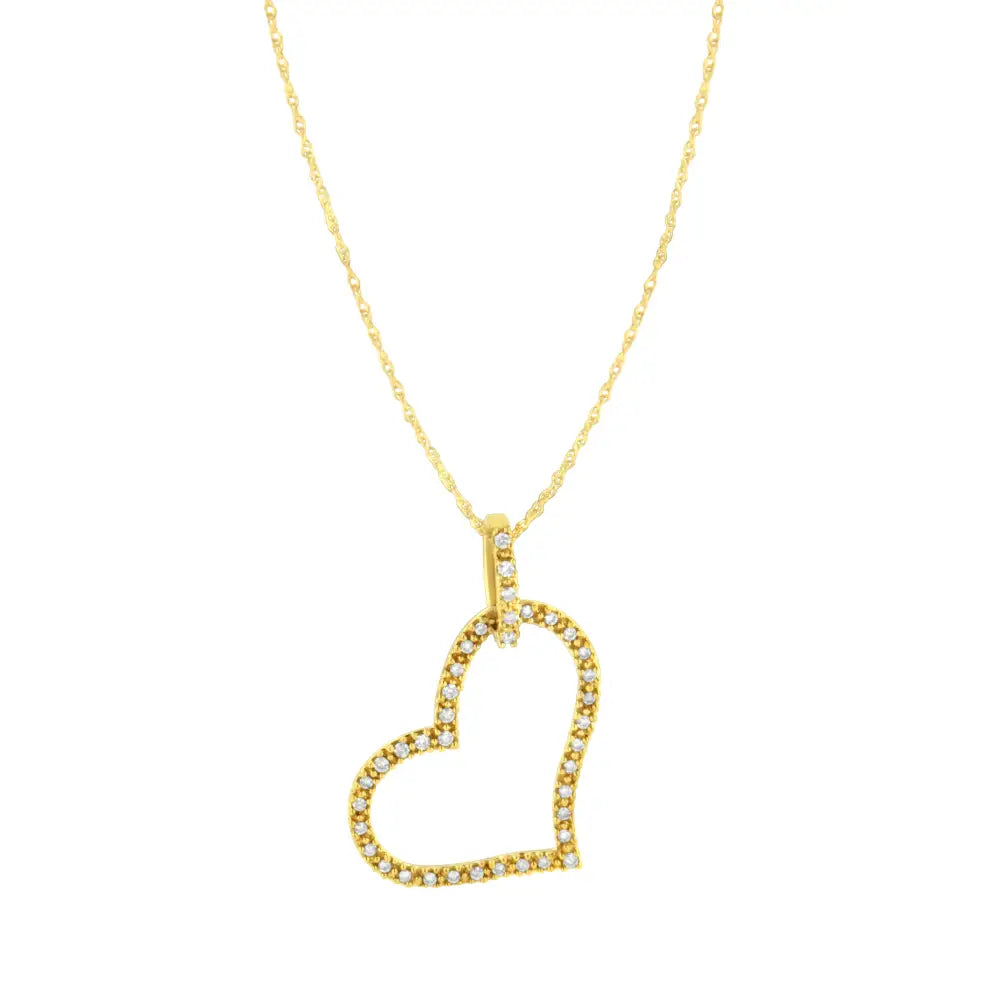 10k Yellow Gold 1/4 Cttw Prong Set Round-cut Diamond Open Heart 18’’ Pendant Necklace (k-l Color I1-i2 Clarity)