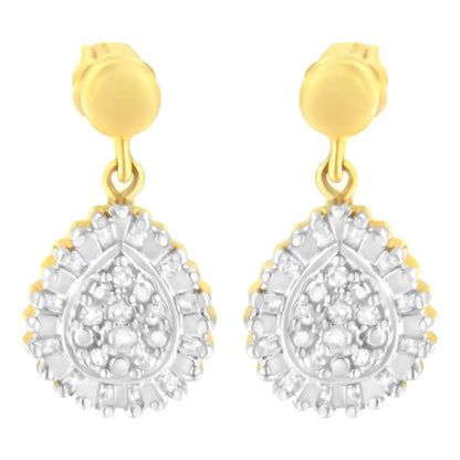 10k Yellow Gold 1/4 Cttw Round and Baguette-cut Diamond Cluster Drop Dangle Stud Earrings (i-j Color I2-i3 Clarity)