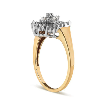 10k Yellow Gold 1/4 Cttw Round and Baguette Cut Diamond Heart Shape Ballerina Ring (h-i Color I1-i2 Clarity) - Fine