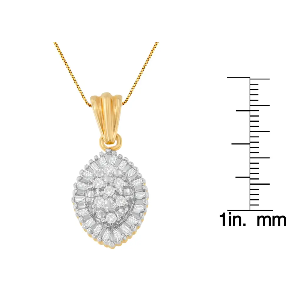 10k Yellow Gold 1/4 Cttw Round and Baguette Cut Diamond Oval Burst Halo Pendant Necklace (i-j I1-i2) - Fine Jewelry