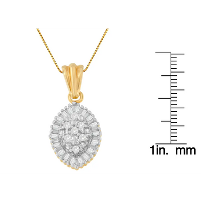 10k Yellow Gold 1/4 Cttw Round and Baguette Cut Diamond Oval Burst Halo Pendant Necklace (i-j I1-i2) - Fine Jewelry