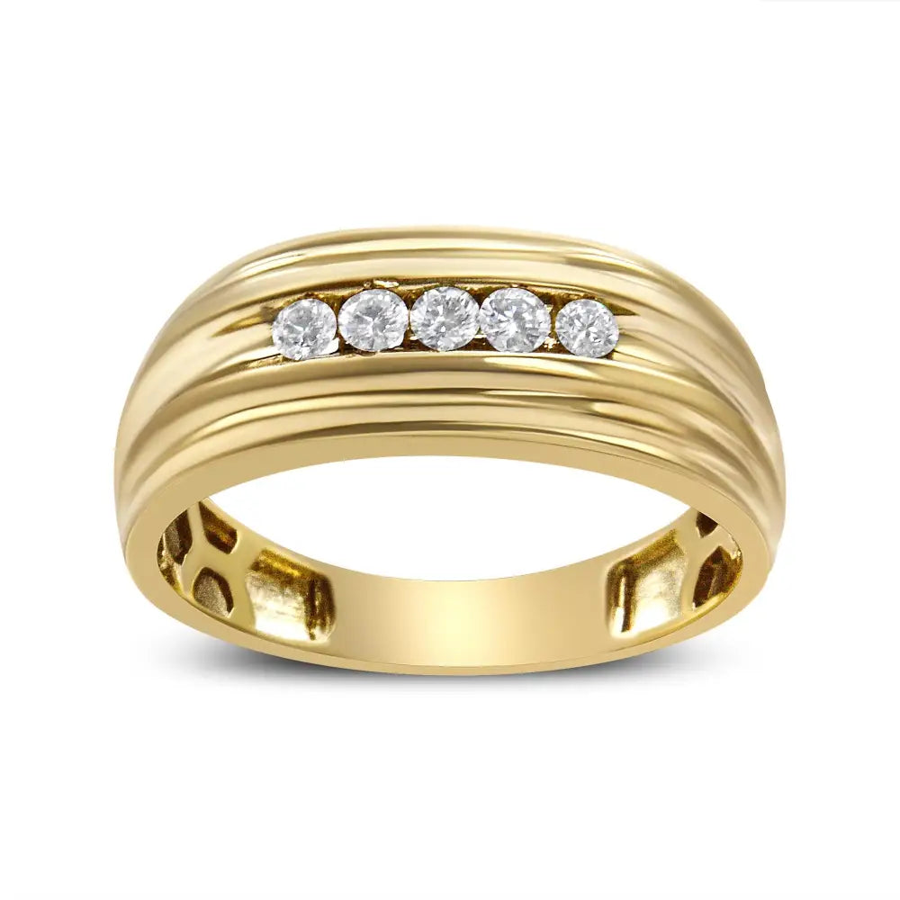 10k Yellow Gold 1/4 Cttw Round-cut Diamond 5-stone Men’s Band Ring (h-i Color I1-i2 Clarity) - Fine Jewelry us Direct