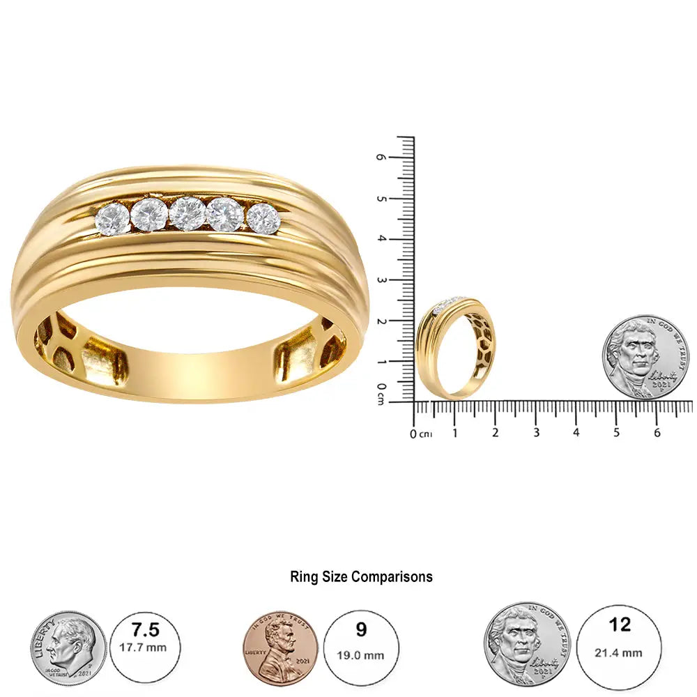 10k Yellow Gold 1/4 Cttw Round-cut Diamond 5-stone Men’s Band Ring (h-i Color I1-i2 Clarity) - Fine Jewelry us Direct