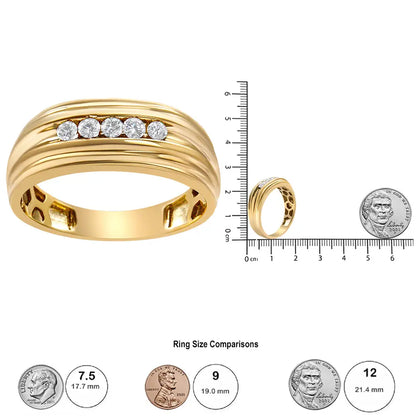 10k Yellow Gold 1/4 Cttw Round-cut Diamond 5-stone Men’s Band Ring (h-i Color I1-i2 Clarity) - Fine Jewelry us Direct