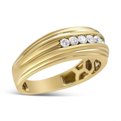 10k Yellow Gold 1/4 Cttw Round-cut Diamond 5-stone Men’s Band Ring (h-i Color I1-i2 Clarity) - Fine Jewelry us Direct