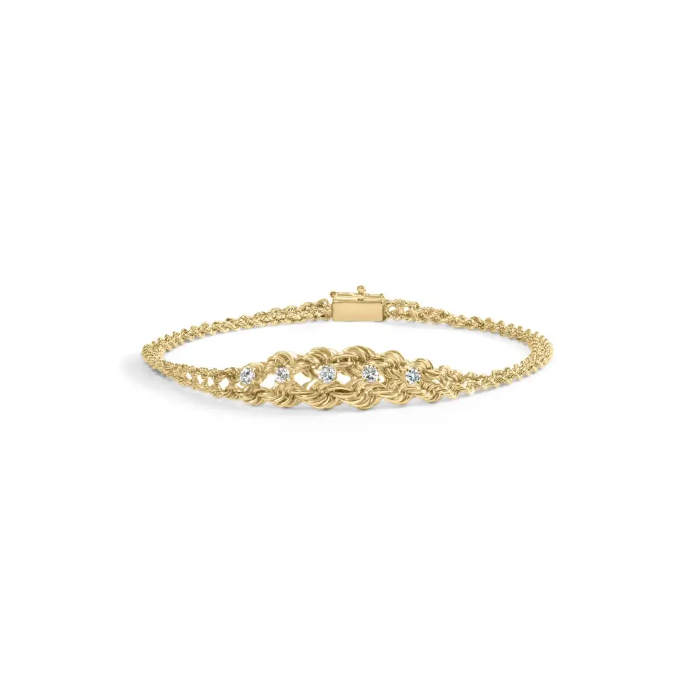 10k Yellow Gold 1/4 Cttw Round-cut Diamond Basket Weave Rope Chain Style 7’’ Bracelet (h-i Color I1-i2 Clarity)