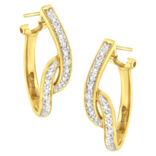 10k Yellow Gold 1/4 Cttw S-curve Diamond Huggy Hoop Earrings (i-j Clarity I2-i3 Color) - Fine Jewelry us Direct