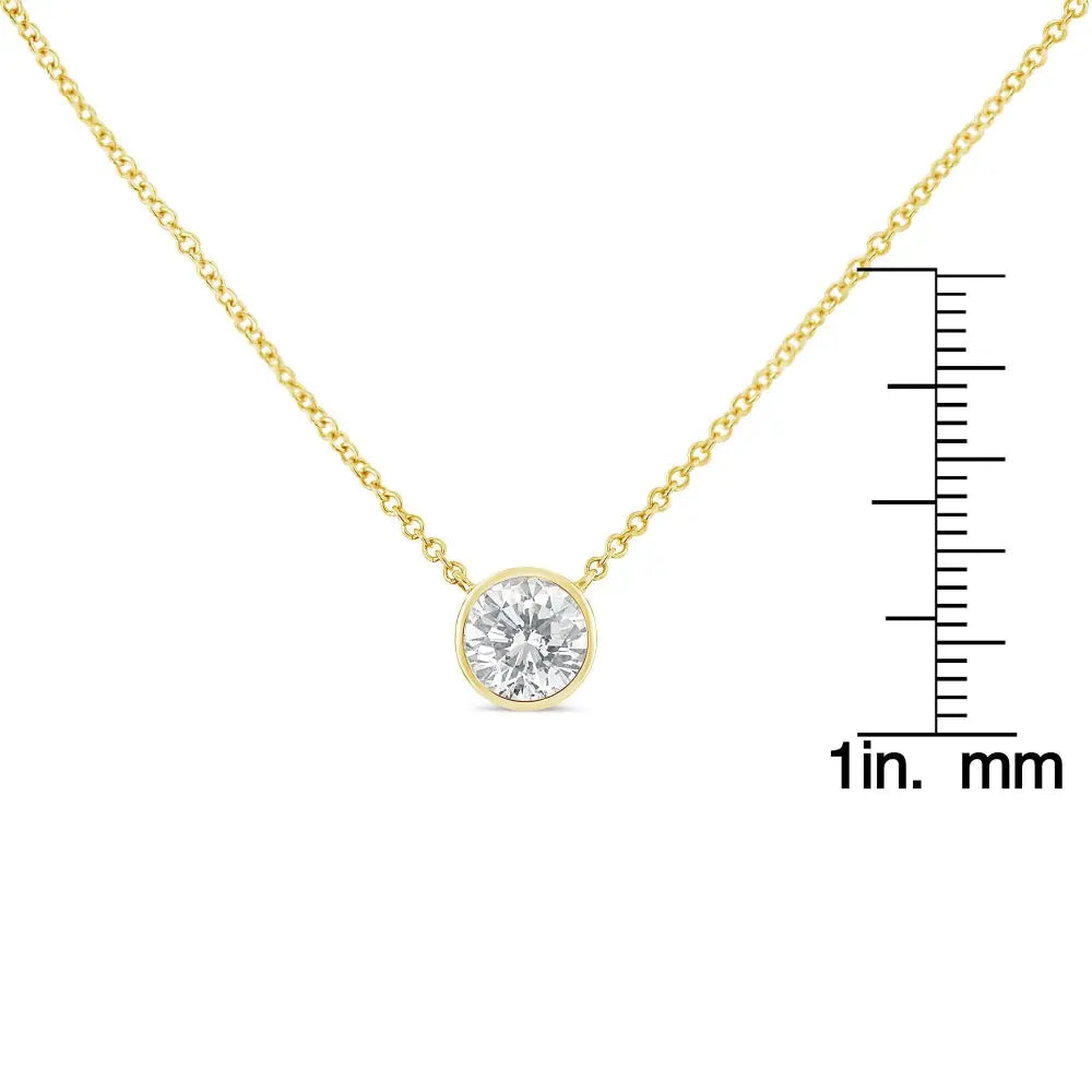 10k Yellow Gold 1/5 Carat Round Brilliant-cut Diamond Modern Bezel-set Solitaire 16’’-18’’ Pendant Necklace