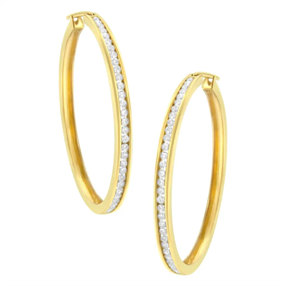 10k Yellow Gold 1 Cttw Channel Set Diamond Hoop Earrings (i-j Clarity I1-i2 Color) - Fine Jewelry us Direct