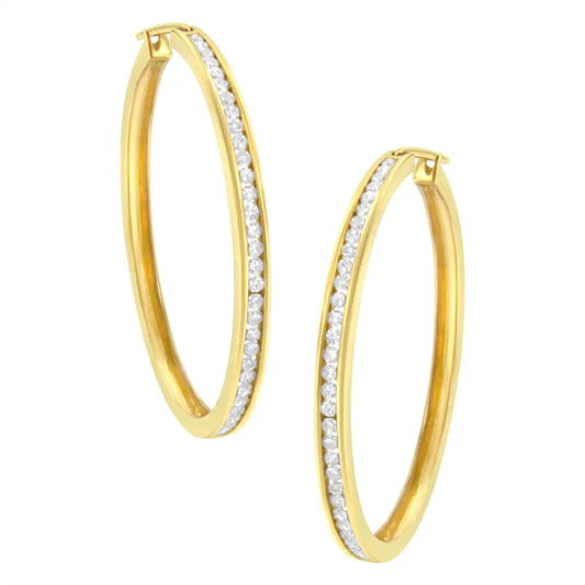 10k Yellow Gold 1 Cttw Channel Set Diamond Hoop Earrings (i-j Clarity I1-i2 Color) - Fine Jewelry us Direct