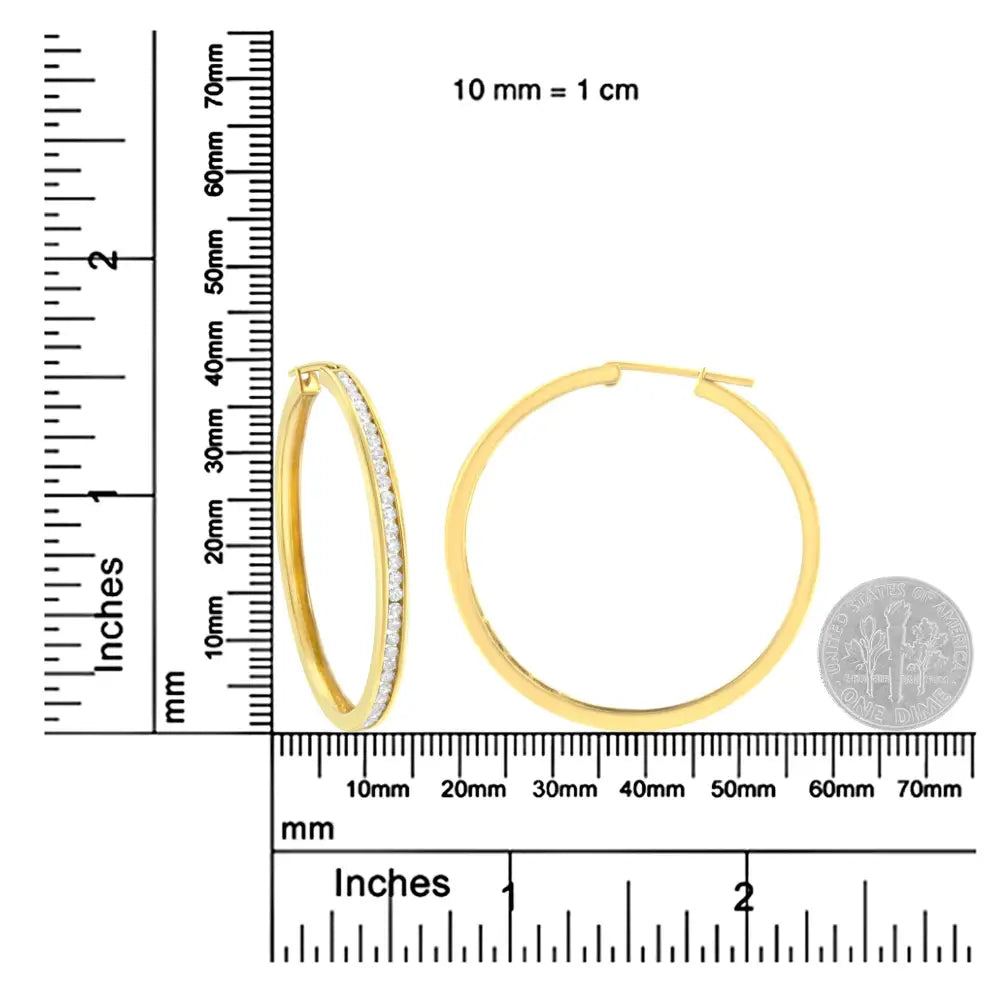 10k Yellow Gold 1 Cttw Channel Set Diamond Hoop Earrings (i-j Clarity I1-i2 Color) - Fine Jewelry us Direct