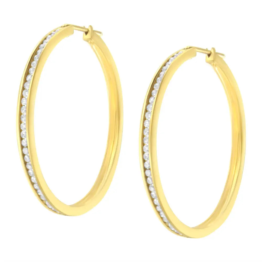 10k Yellow Gold 1 Cttw Channel Set Diamond Hoop Earrings (i-j Clarity I1-i2 Color) - Fine Jewelry us Direct