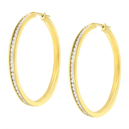 10k Yellow Gold 1 Cttw Channel Set Diamond Hoop Earrings (i-j Clarity I1-i2 Color) - Fine Jewelry us Direct