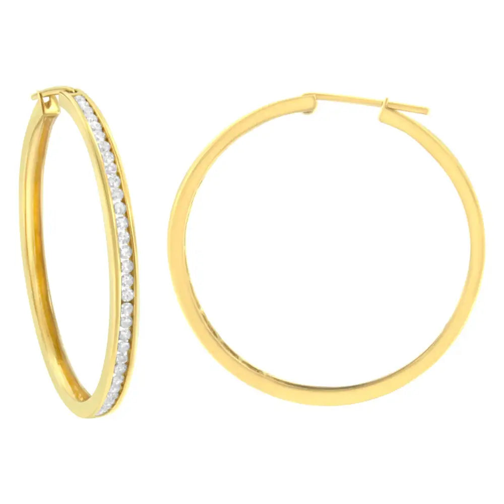 10k Yellow Gold 1 Cttw Channel Set Diamond Hoop Earrings (i-j Clarity I1-i2 Color) - Fine Jewelry us Direct