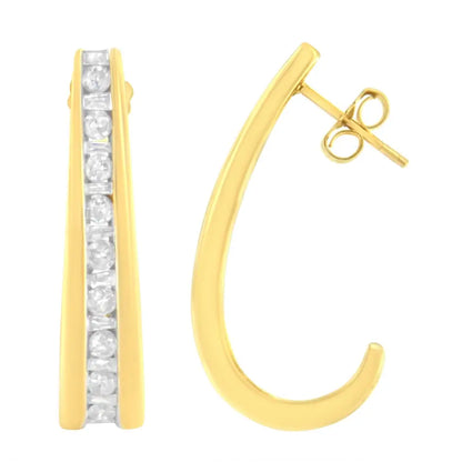 10k Yellow Gold 1 Cttw Channel Set Diamond J-hoop Earrings (h-i Clarity I1-i2 Color) - Fine Jewelry us Direct