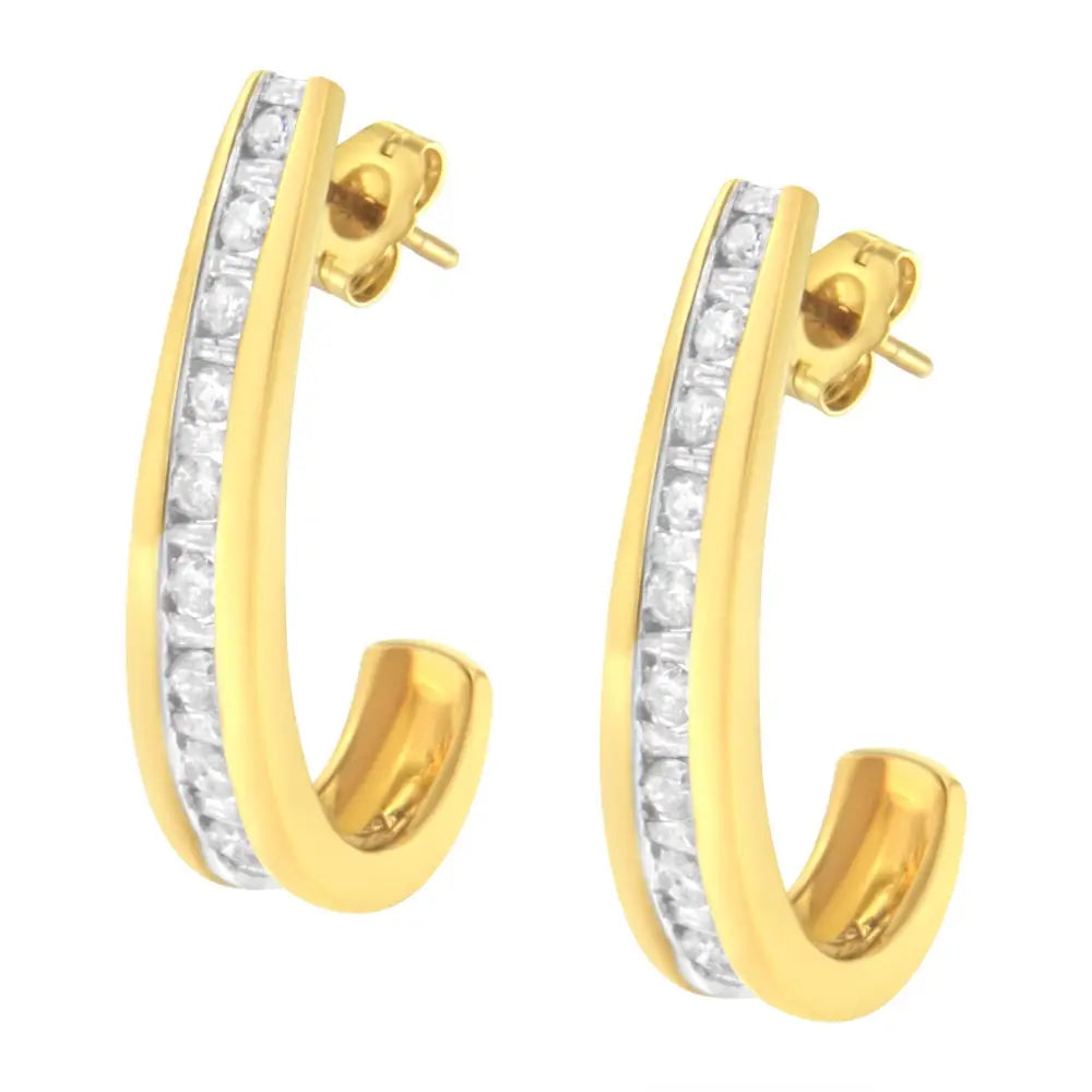 10k Yellow Gold 1 Cttw Channel Set Diamond J-hoop Earrings (h-i Clarity I1-i2 Color) - Fine Jewelry us Direct