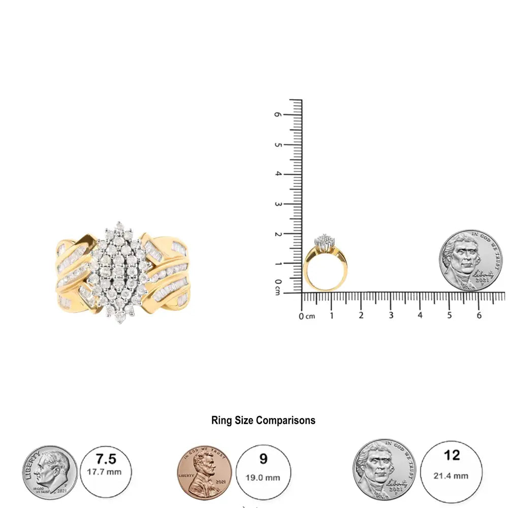 10k Yellow Gold 1 Cttw Diamond Pear Shaped Cluster Cocktail Ring (h-i Color I2-i3 Clarity) - Fine Jewelry us Direct