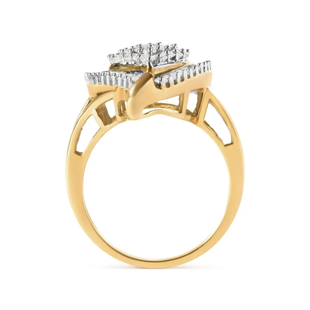 10k Yellow Gold 1 Cttw Round and Baguette Cut Diamond Ballerina Cluster Ring (h-i Color Si2-i1 Clarity) - Fine Jewelry