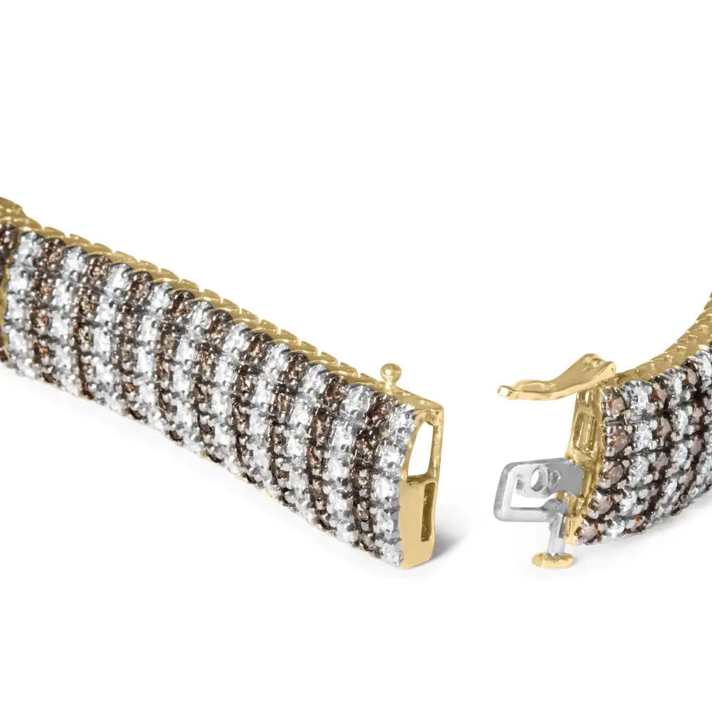 10k Yellow Gold 10 Ctw 1/3 Cttw Alternating Coco Color and White Diamond 5 Row Tennis Bracelet (brown/h-i Si1-si2