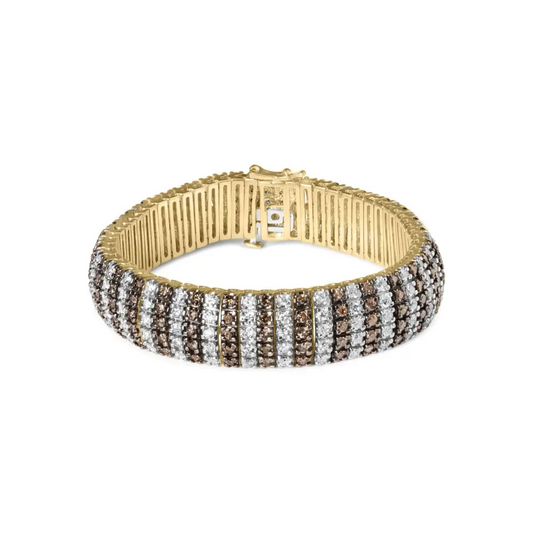 10k Yellow Gold 10 Ctw 1/3 Cttw Alternating Coco Color and White Diamond 5 Row Tennis Bracelet (brown/h-i Si1-si2