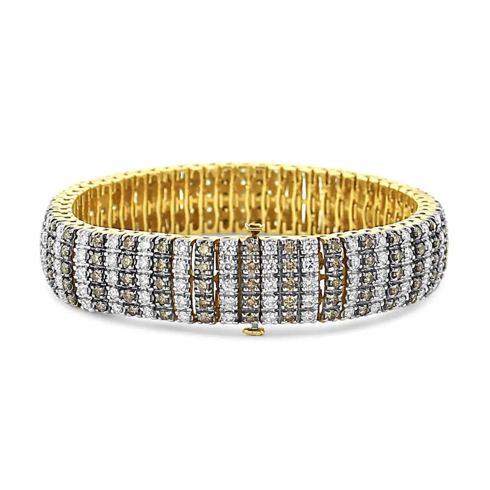 10k Yellow Gold 10 Ctw 1/3 Cttw Alternating Coco Color and White Diamond 5 Row Tennis Bracelet (brown/h-i Si1-si2