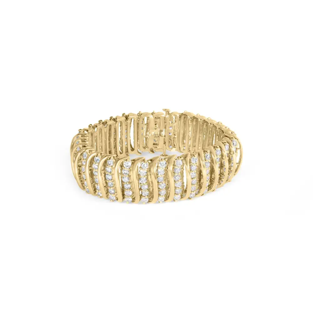 10k Yellow Gold 15.0 Cttw Diamond s Shaped Wave Link Two Tone 7” Tennis Bracelet (j-k Color I2-i3 Clarity) - Fine