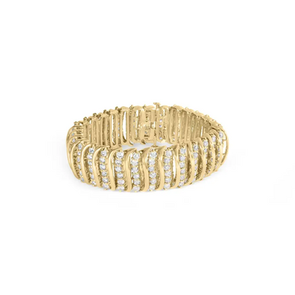 10k Yellow Gold 15.0 Cttw Diamond s Shaped Wave Link Two Tone 7” Tennis Bracelet (j-k Color I2-i3 Clarity) - Fine