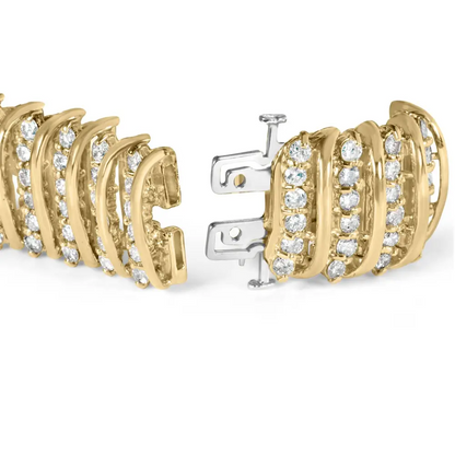 10k Yellow Gold 15.0 Cttw Diamond s Shaped Wave Link Two Tone 7” Tennis Bracelet (j-k Color I2-i3 Clarity) - Fine