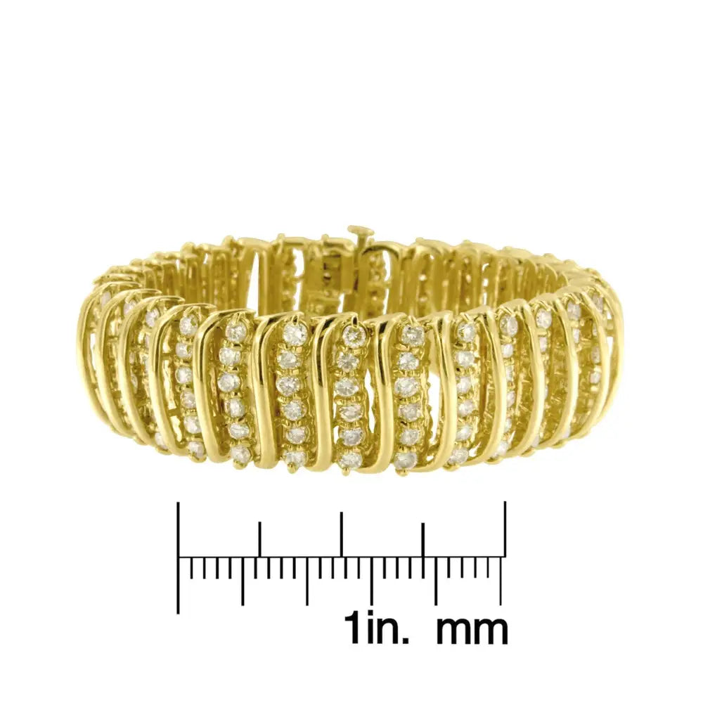 10k Yellow Gold 15.0 Cttw Diamond s Shaped Wave Link Two Tone 7” Tennis Bracelet (j-k Color I2-i3 Clarity) - Fine