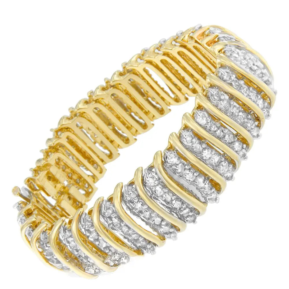 10k Yellow Gold 15.0 Cttw Diamond s Shaped Wave Link Two Tone 7” Tennis Bracelet (j-k Color I2-i3 Clarity) - Fine