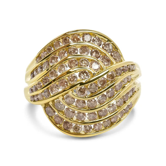 10k Yellow Gold 2.0 Cttw Channel Set Diamond Cocktail Swirl Band Ring (k-l Color I1-i2 Clarity) - Fine Jewelry us Direct