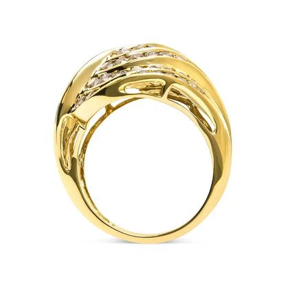 10k Yellow Gold 2.0 Cttw Channel Set Diamond Cocktail Swirl Band Ring (k-l Color I1-i2 Clarity) - Fine Jewelry us Direct