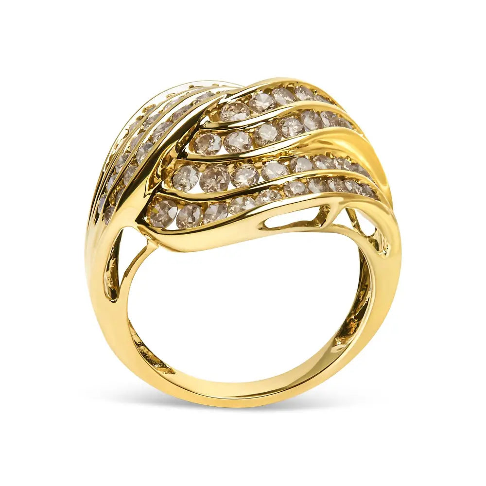 10k Yellow Gold 2.0 Cttw Channel Set Diamond Cocktail Swirl Band Ring (k-l Color I1-i2 Clarity) - Fine Jewelry us Direct