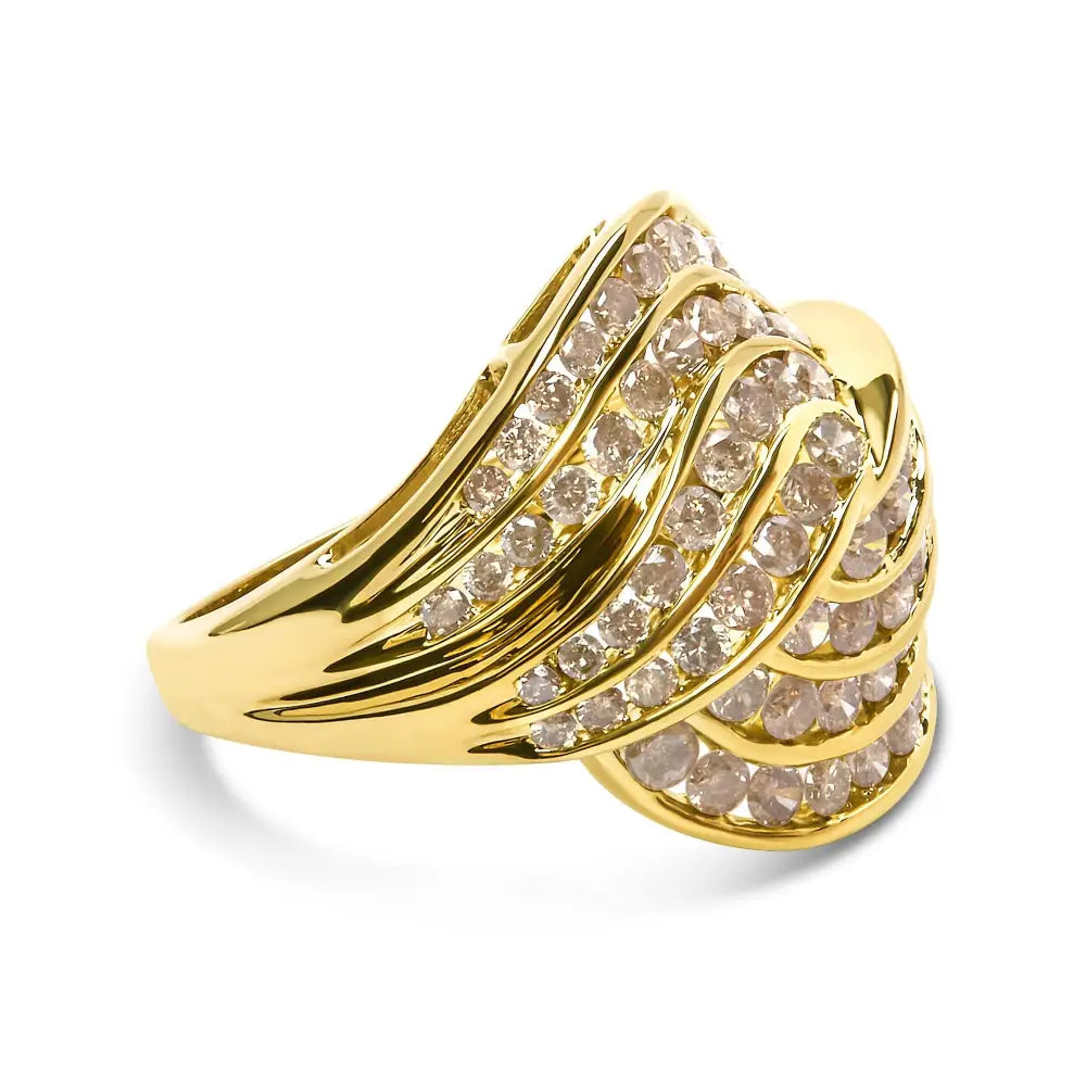 10k Yellow Gold 2.0 Cttw Channel Set Diamond Cocktail Swirl Band Ring (k-l Color I1-i2 Clarity) - Fine Jewelry us Direct