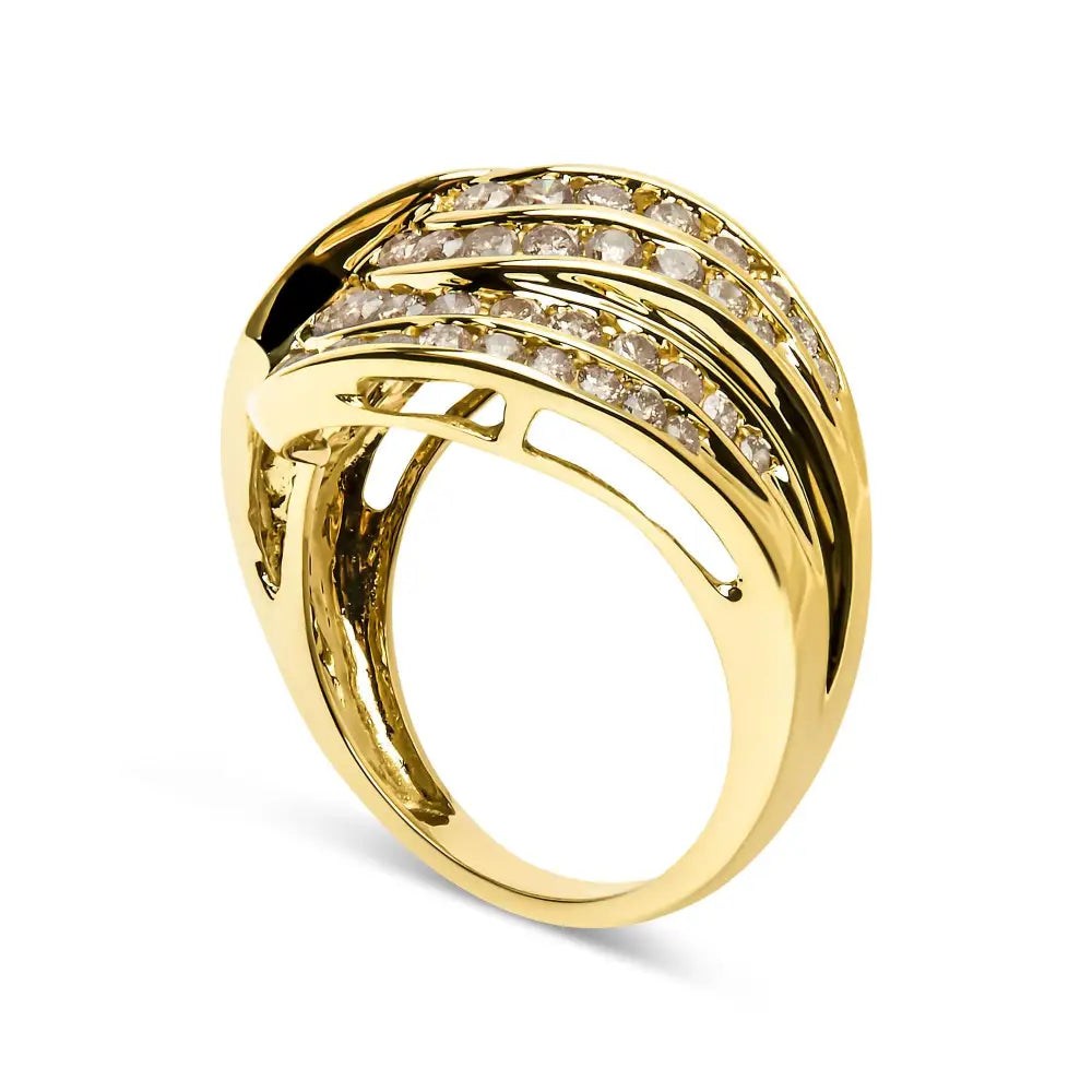 10k Yellow Gold 2.0 Cttw Channel Set Diamond Cocktail Swirl Band Ring (k-l Color I1-i2 Clarity) - Fine Jewelry us Direct