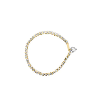 10k Yellow Gold 2.0 Cttw Diamond 2 Row Link and Heart Charm 7’’ Bracelet (i-j Color I3 Clarity) - Fine Jewelry us Direct