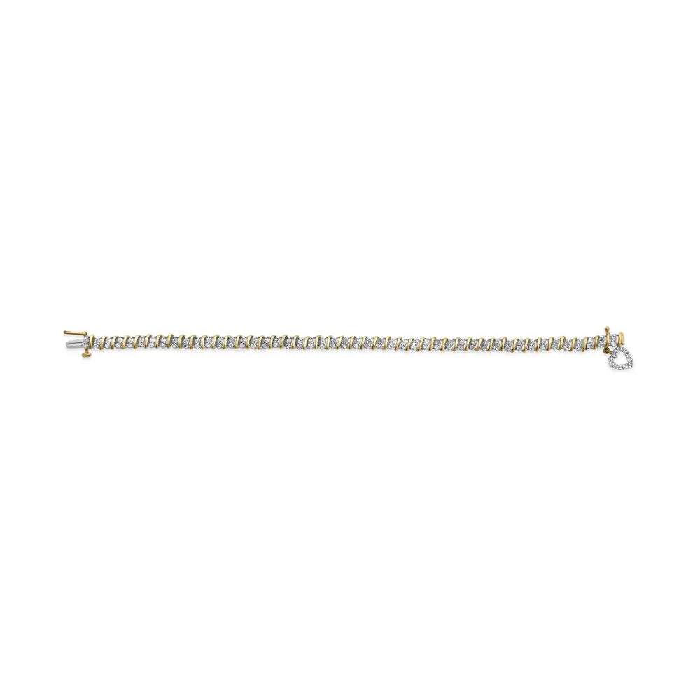 10k Yellow Gold 2.0 Cttw Diamond 2 Row Link and Heart Charm 7’’ Bracelet (i-j Color I3 Clarity) - Fine Jewelry us Direct