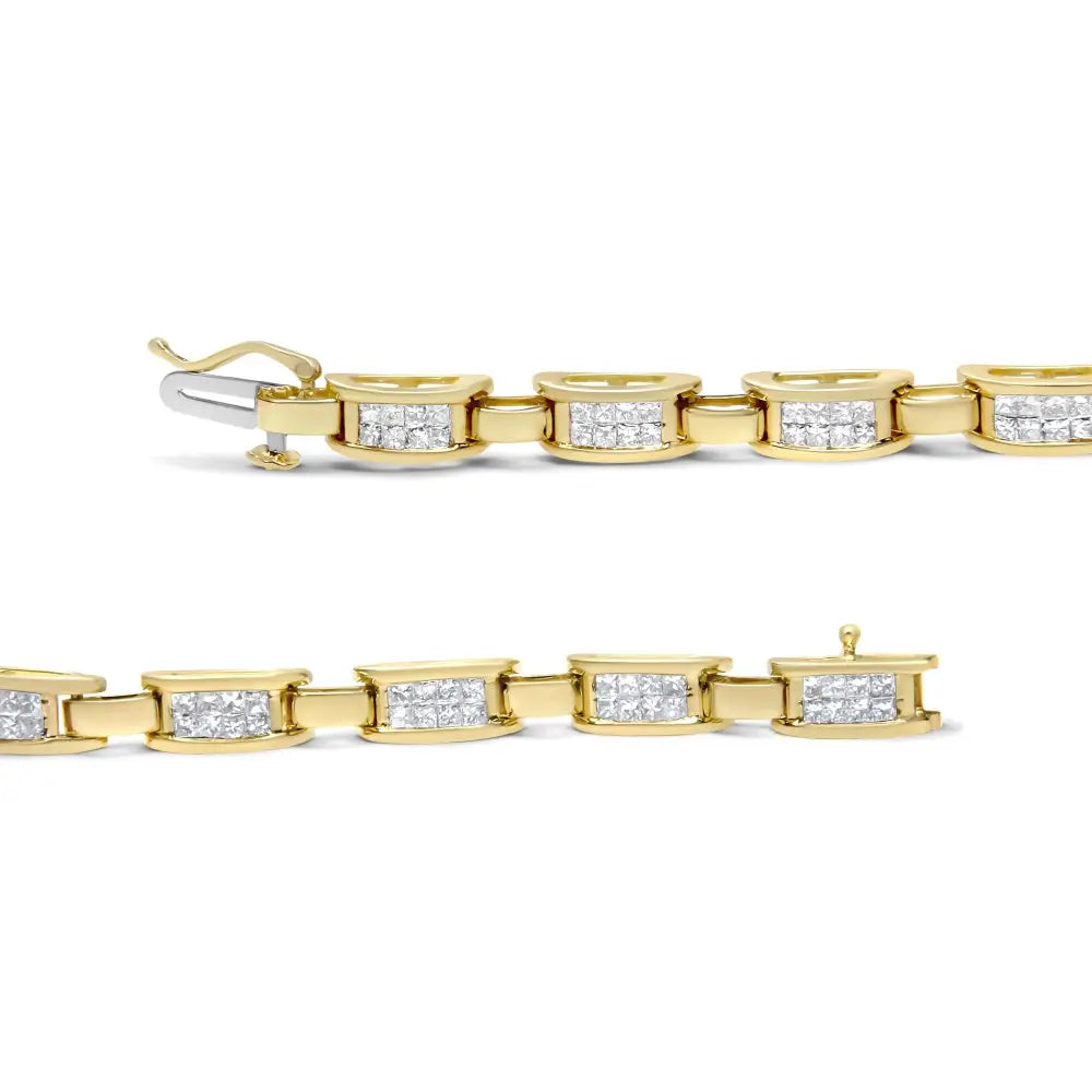 10k Yellow Gold 2.0 Cttw Invisible-set Princess Cut Diamond Rectangular Link Bracelet (i-j Color Si2-i1 Clarity)