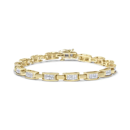 10k Yellow Gold 2.0 Cttw Invisible-set Princess Cut Diamond Rectangular Link Bracelet (i-j Color Si2-i1 Clarity)