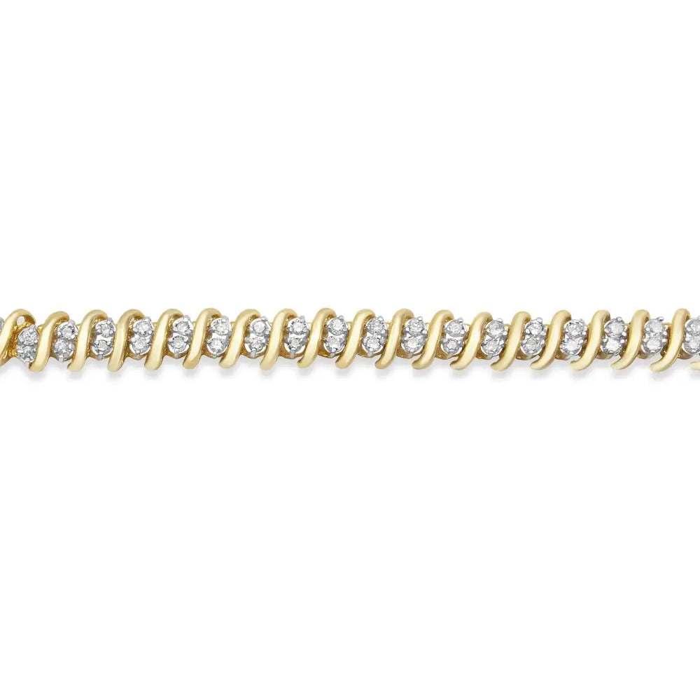 10k Yellow Gold 2.0 Cttw Martini Prong Set Brilliant Round Cut Double Diamond s Link Tennis Bracelet (j-k Color I1-i2