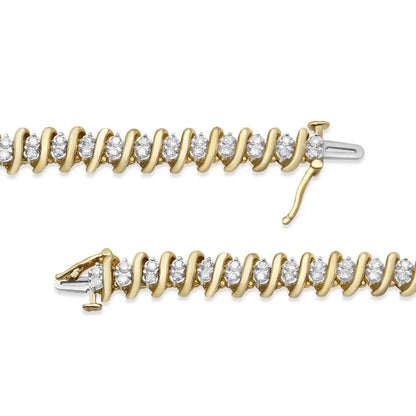 10k Yellow Gold 2.0 Cttw Martini Prong Set Brilliant Round Cut Double Diamond s Link Tennis Bracelet (j-k Color I1-i2