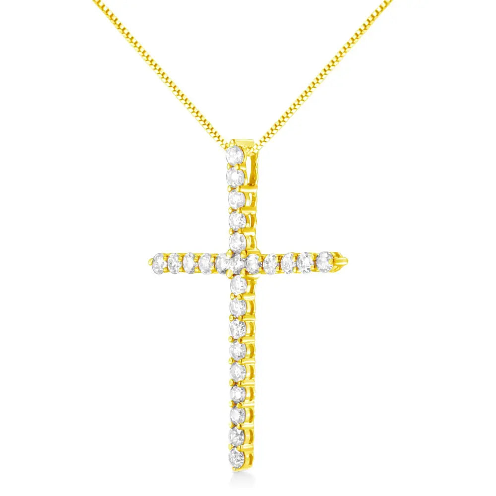 10k Yellow Gold 2.0 Cttw Round Brilliant Cut Diamond Cross Pendant Necklace with Box Chain (j-k Color I2-i3 Clarity)