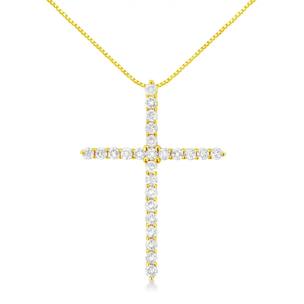 10k Yellow Gold 2.0 Cttw Round Brilliant Cut Diamond Cross Pendant Necklace with Box Chain (j-k Color I2-i3 Clarity)